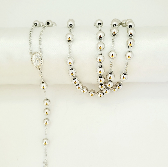 14K White Gold Plated Men's Rosary. New - Picture 6 of 6